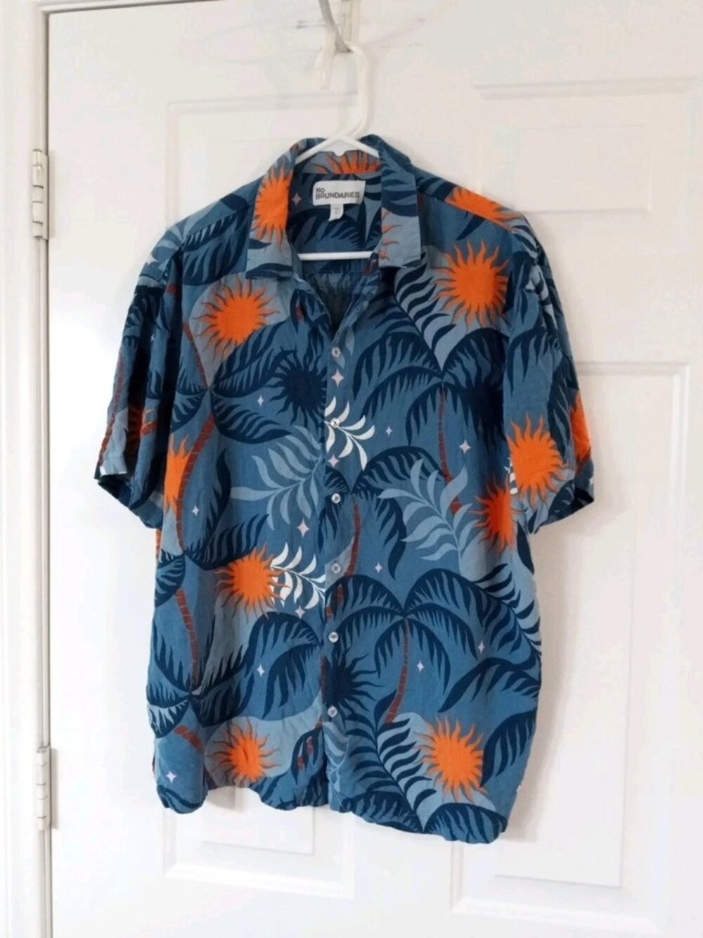 No Boundaries Hawaiian Print Blue Floral Shirt Men's XL (46-48) 100% Rayon